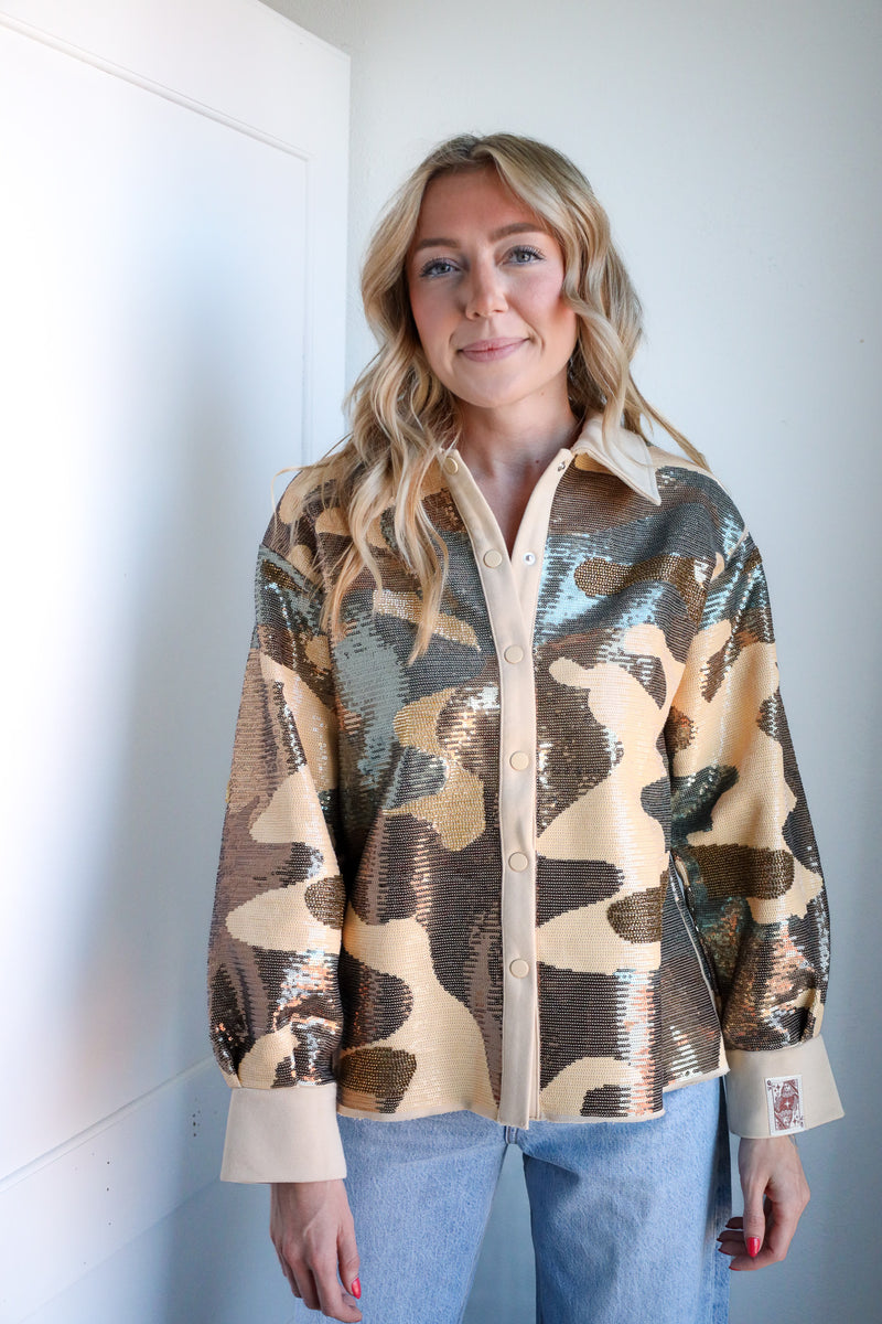 Queen Of Sparkles Full Of Sequin Camo Shacket 
