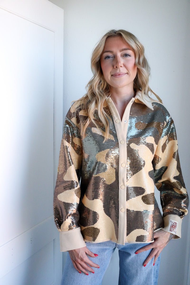 Queen Of Sparkles Full Of Sequin Camo Shacket 