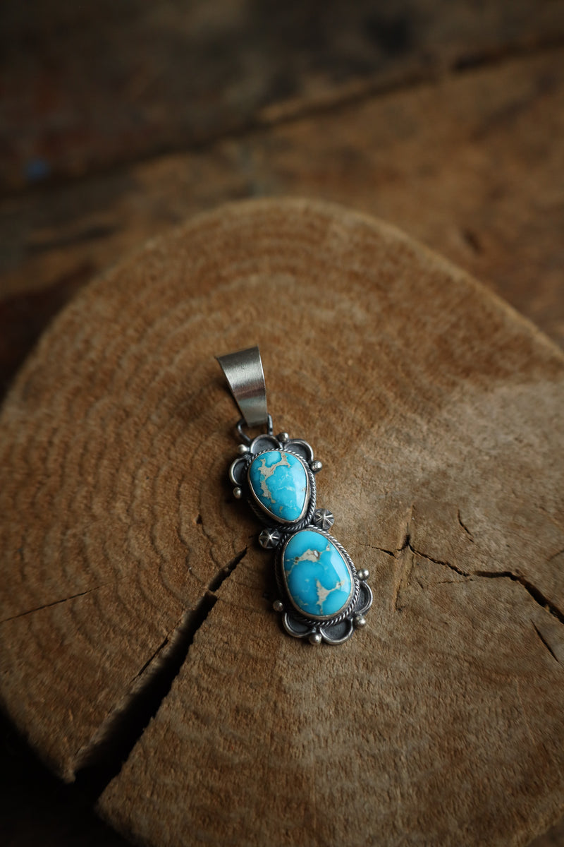 2 Blue and Beige Turquoise Stacked Pendant