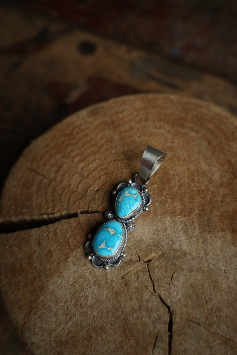 2 Blue and Beige Turquoise Stacked Pendant