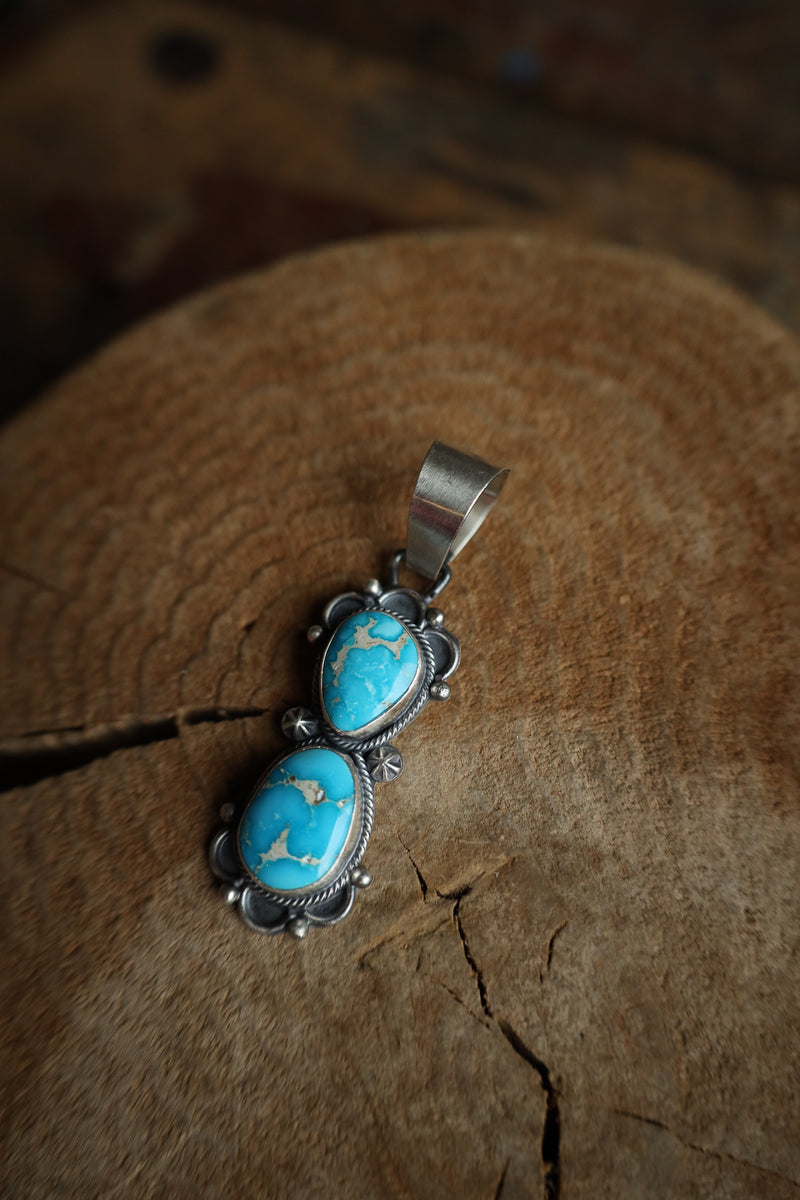 2 Blue and Beige Turquoise Stacked Pendant