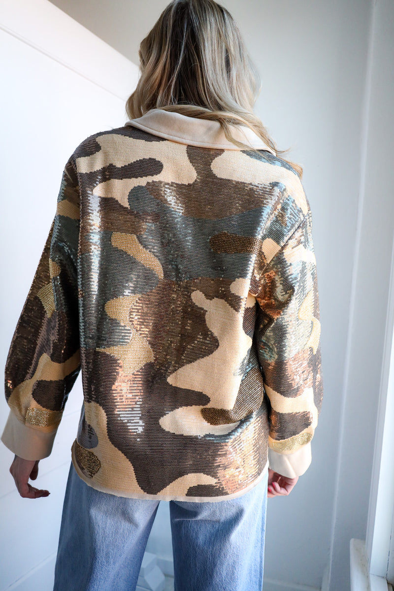 Queen Of Sparkles Full Of Sequin Camo Shacket 