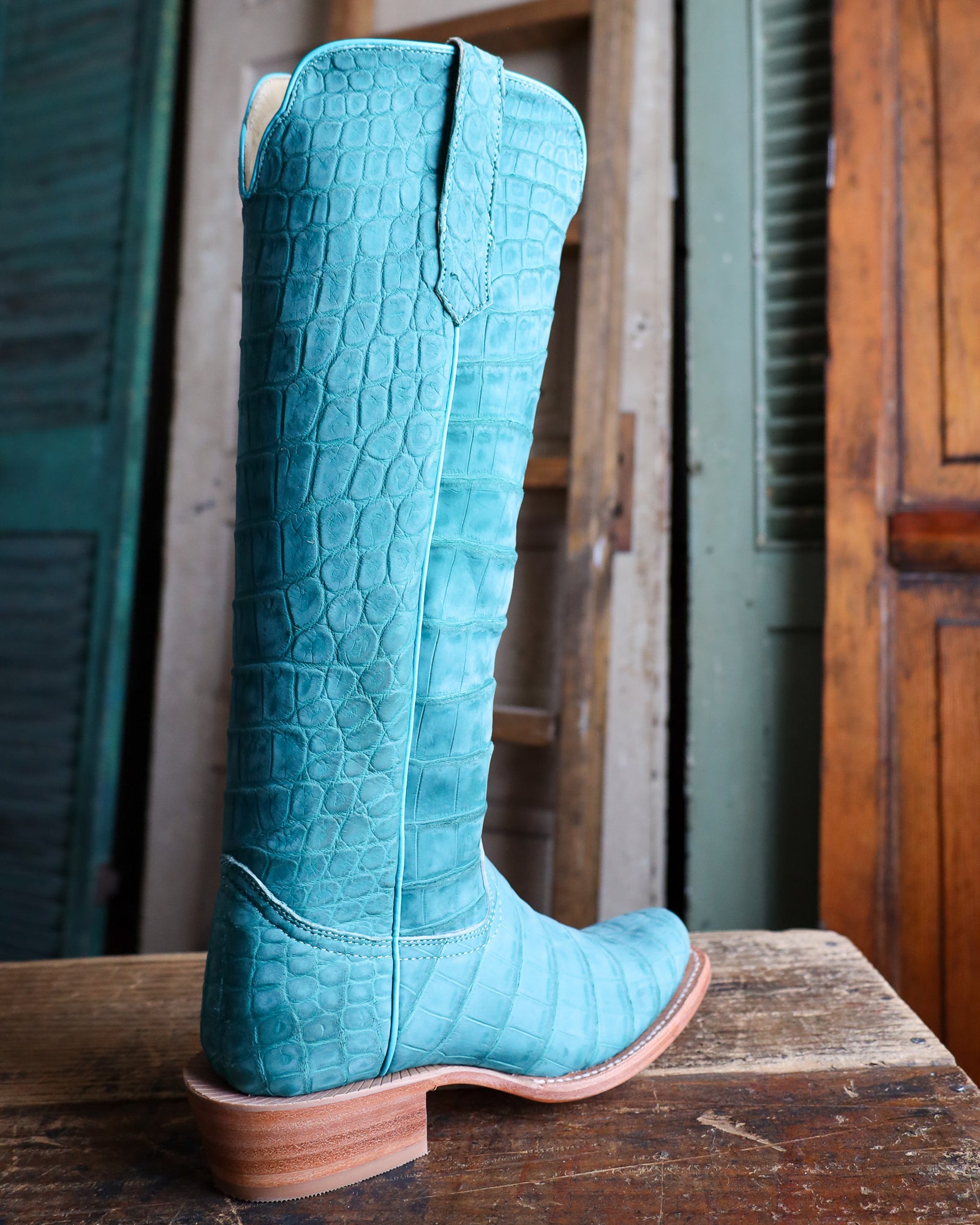 #11 Light Blue Crocodile Tail Design Western Boot Royal Blue Alligator Belly – Square Toe – Alfa Western Wear main image 2