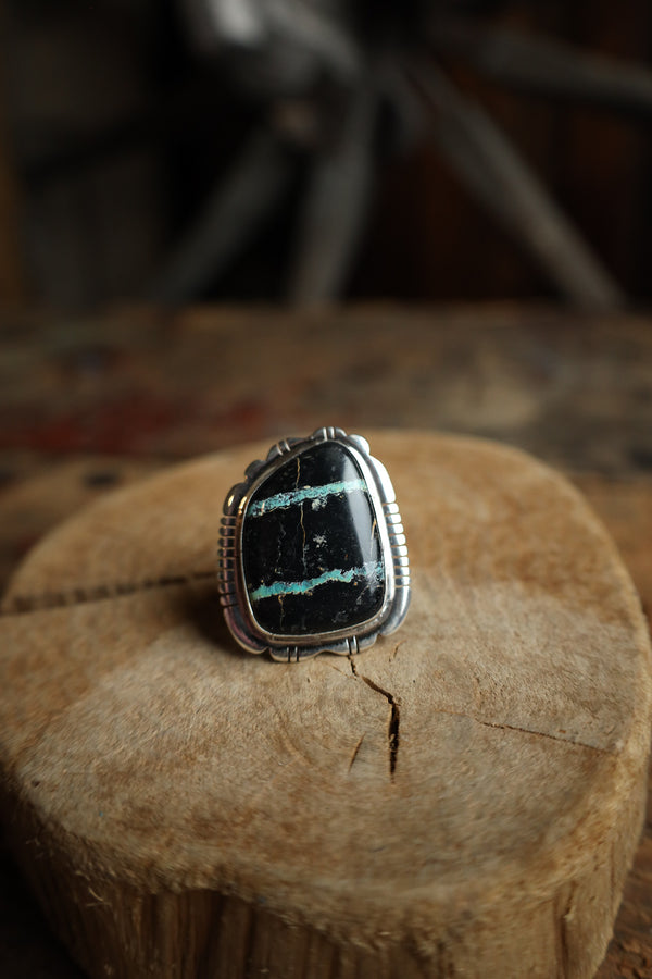 Black Jack Turquoise Ring- Size 7.5