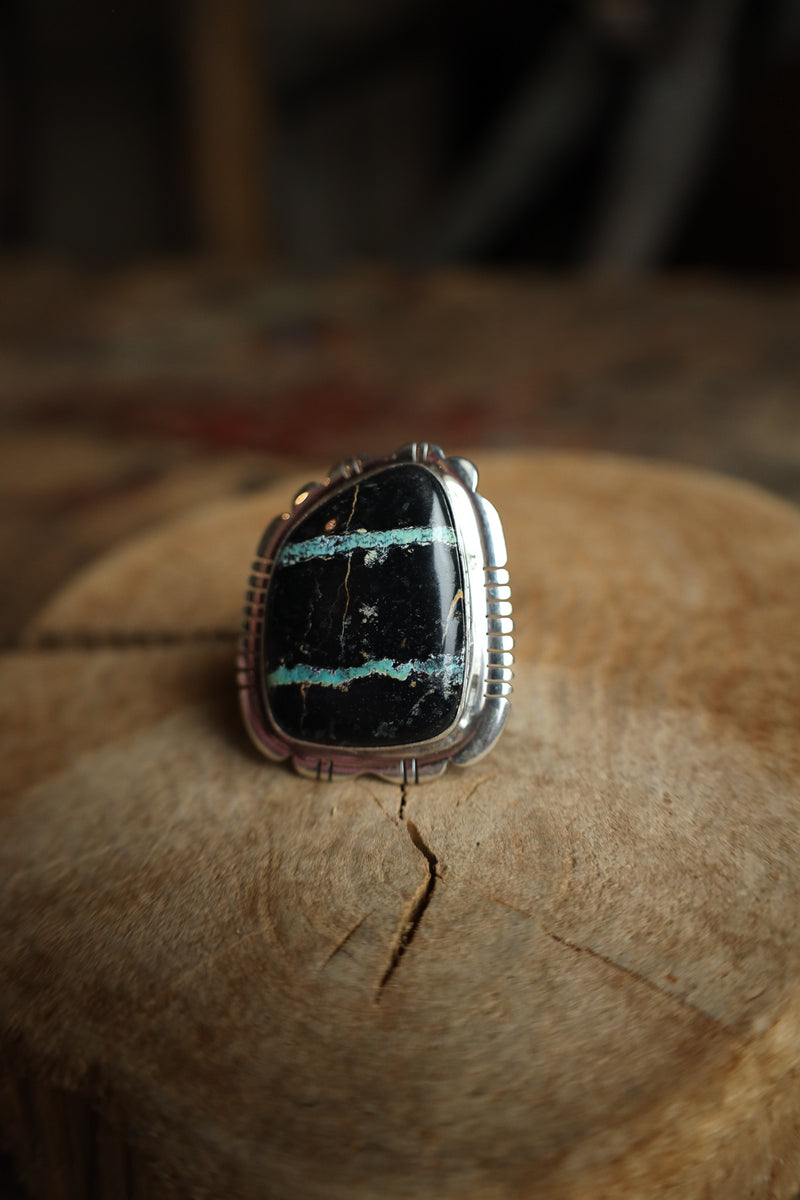 Black Jack Turquoise Ring- Size 7.5