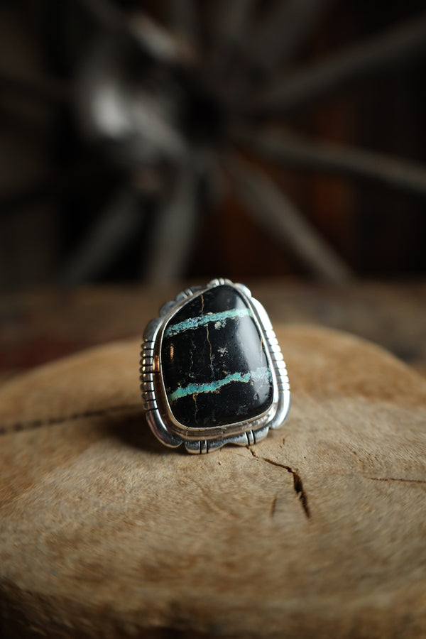 Black Jack Turquoise Ring- Size 7.5
