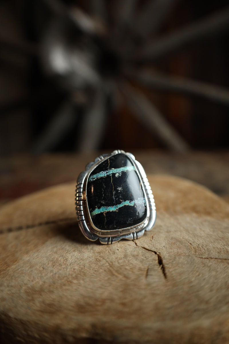 Black Jack Turquoise Ring- Size 7.5