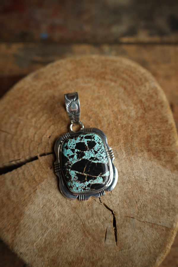 Turquoise and Black Wide Rectangle Pendant
