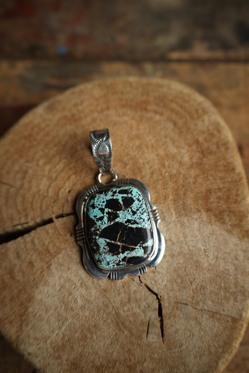 Turquoise and Black Wide Rectangle Pendant