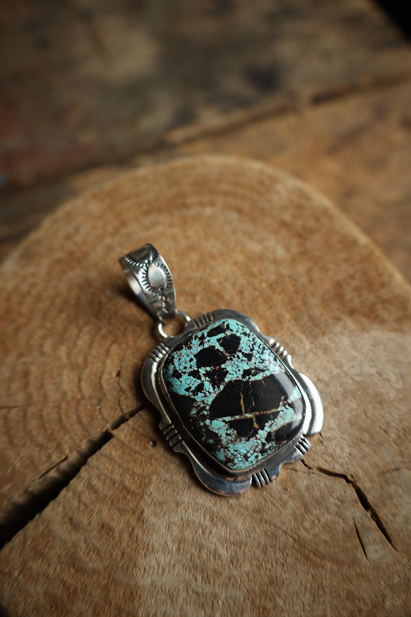 Turquoise and Black Wide Rectangle Pendant