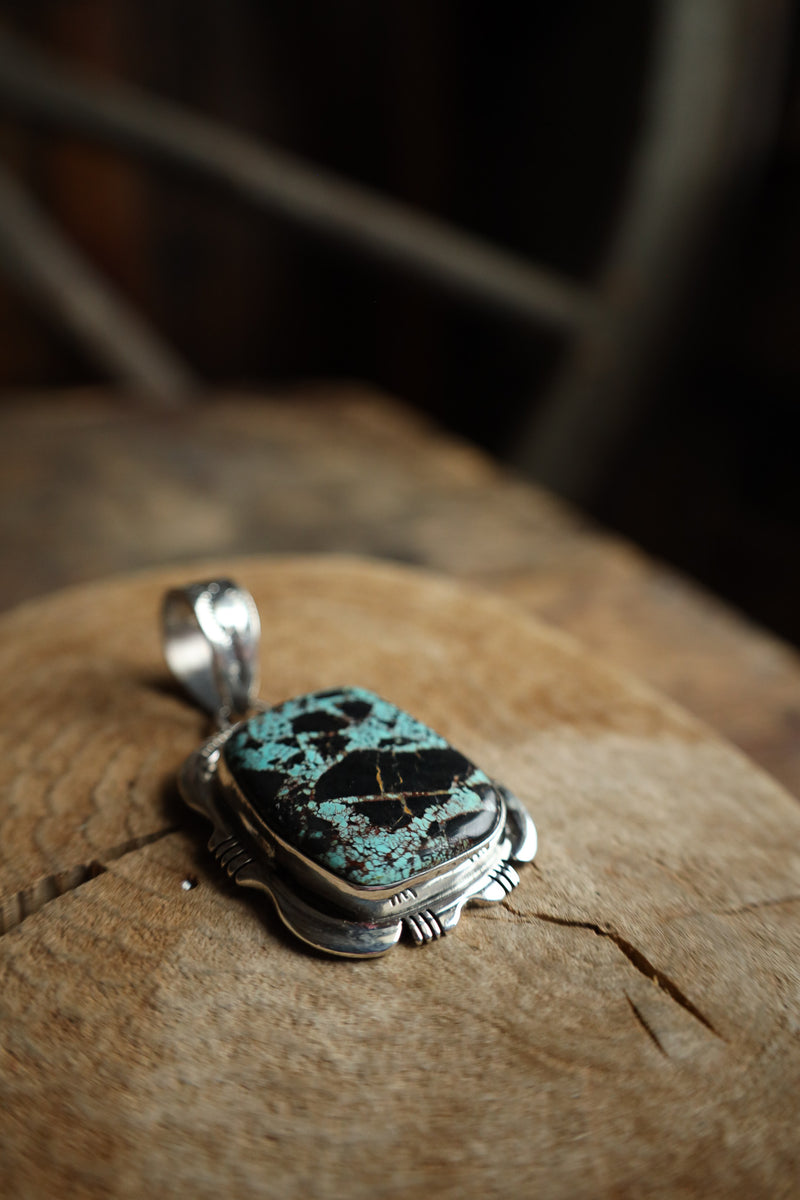 Turquoise and Black Wide Rectangle Pendant