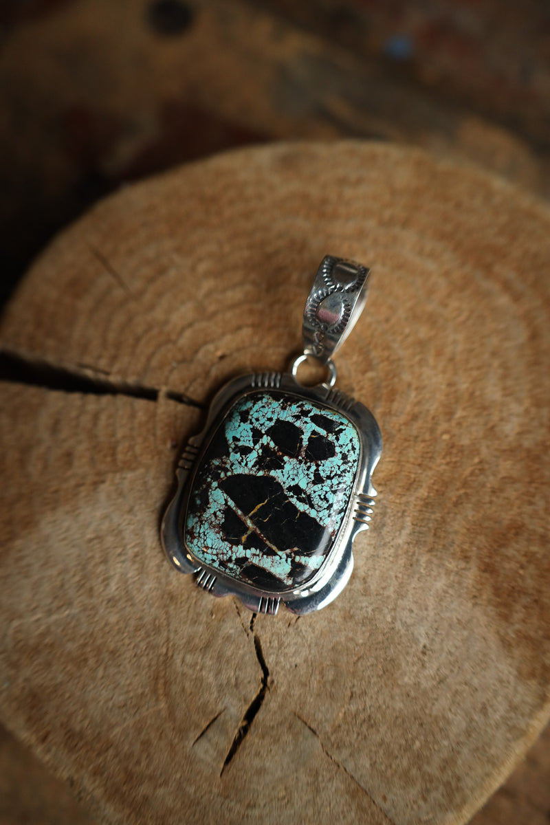 Turquoise and Black Wide Rectangle Pendant
