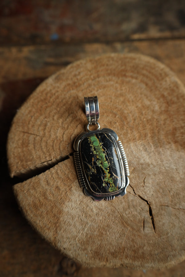 Black and Green Turquoise Rectangle Pendant