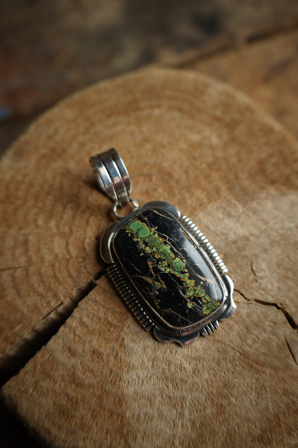 Black and Green Turquoise Rectangle Pendant