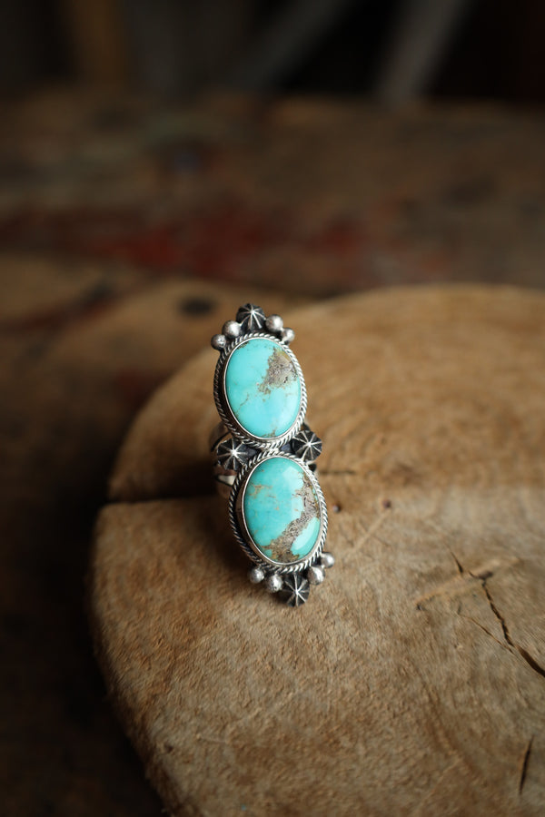2 Turquoise Ovals Stack Ring- Size 7