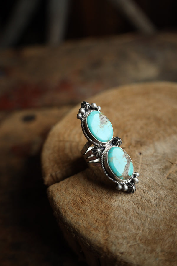 2 Turquoise Ovals Stack Ring- Size 7