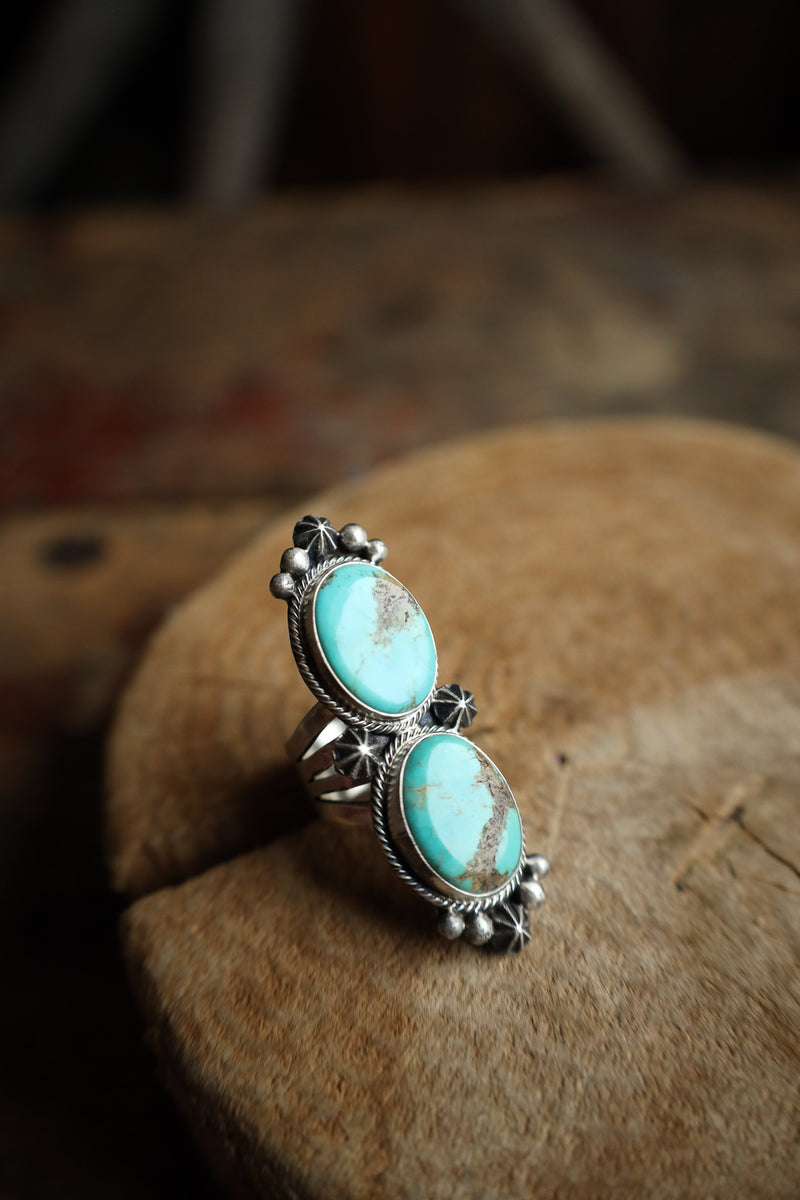 2 Turquoise Ovals Stack Ring- Size 7