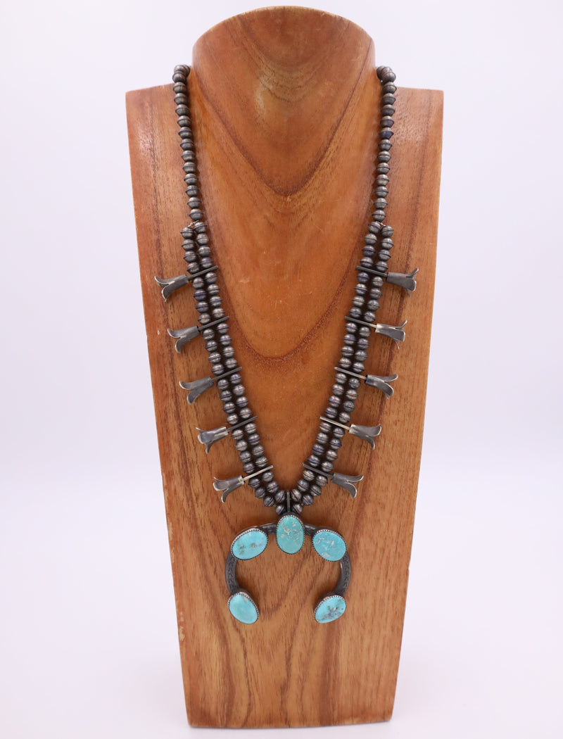 Vintage Turquoise Squash Blossom Necklace