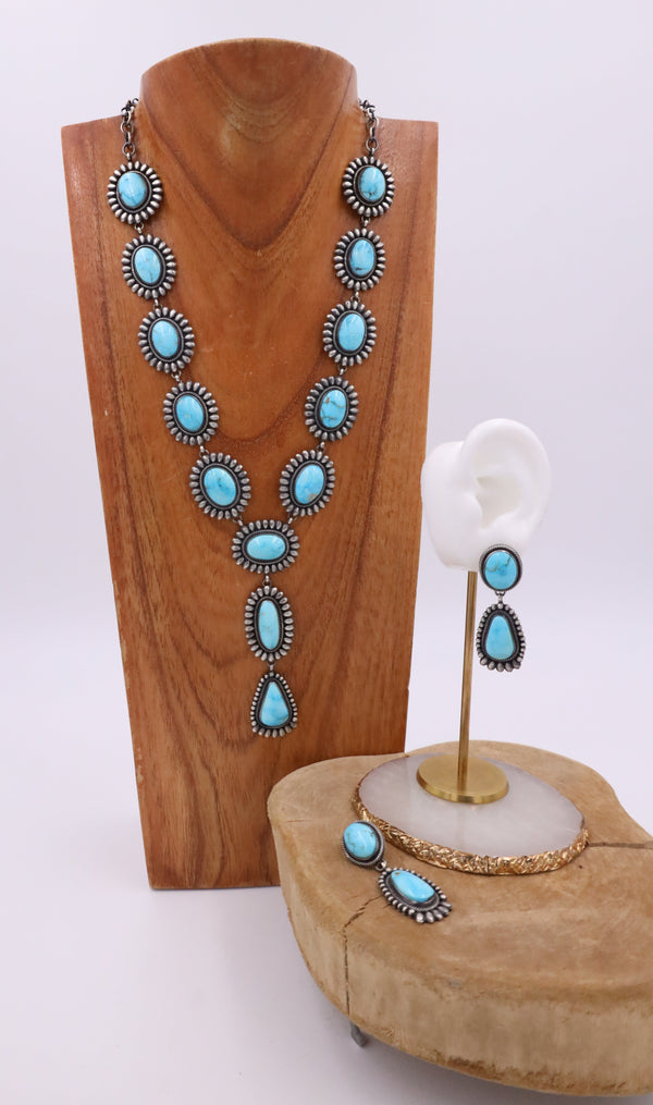 Bluebird turquoise lariat necklace and earring set 