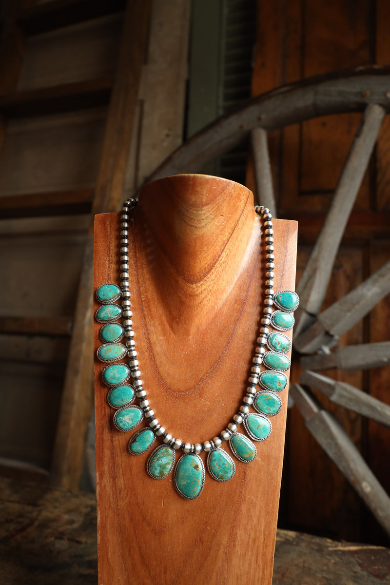 Turquoise Petals On Navajo Pearls Tyrone Necklace