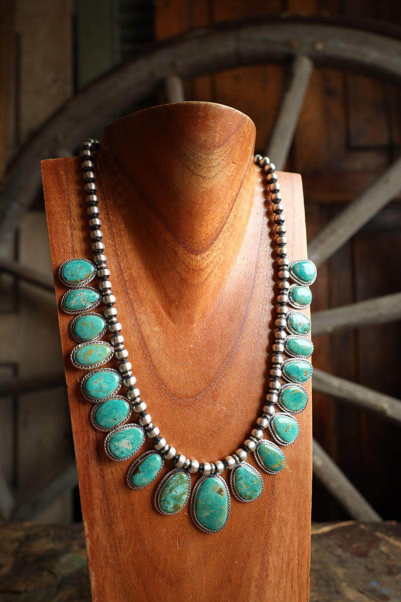 Turquoise Petals On Navajo Pearls Tyrone Necklace