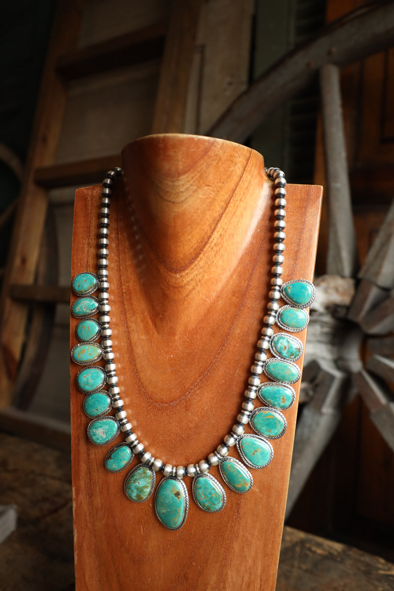 Turquoise Petals On Navajo Pearls Tyrone Necklace