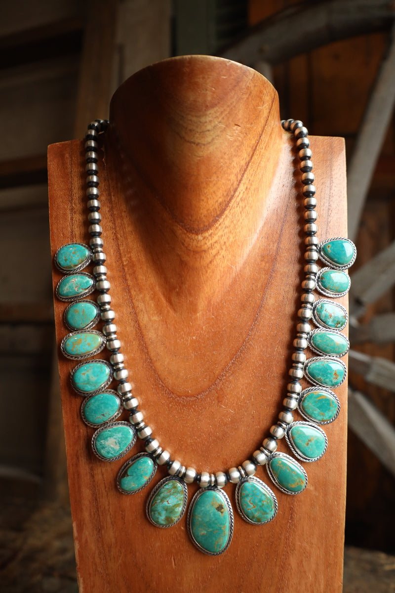 Turquoise Petals On Navajo Pearls Tyrone Necklace