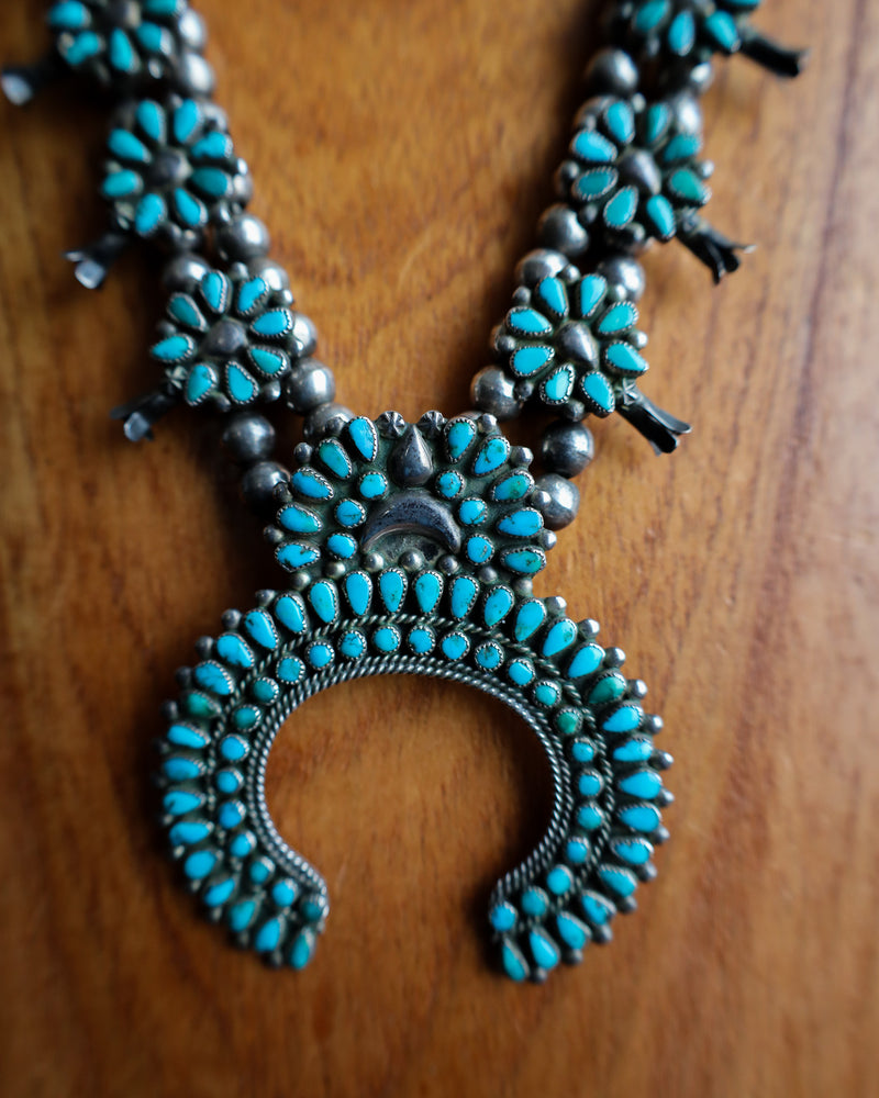 PEYOTE BIRD FOX TURQUOISE SQUASH VINTAGE 40'S NECKLACE 