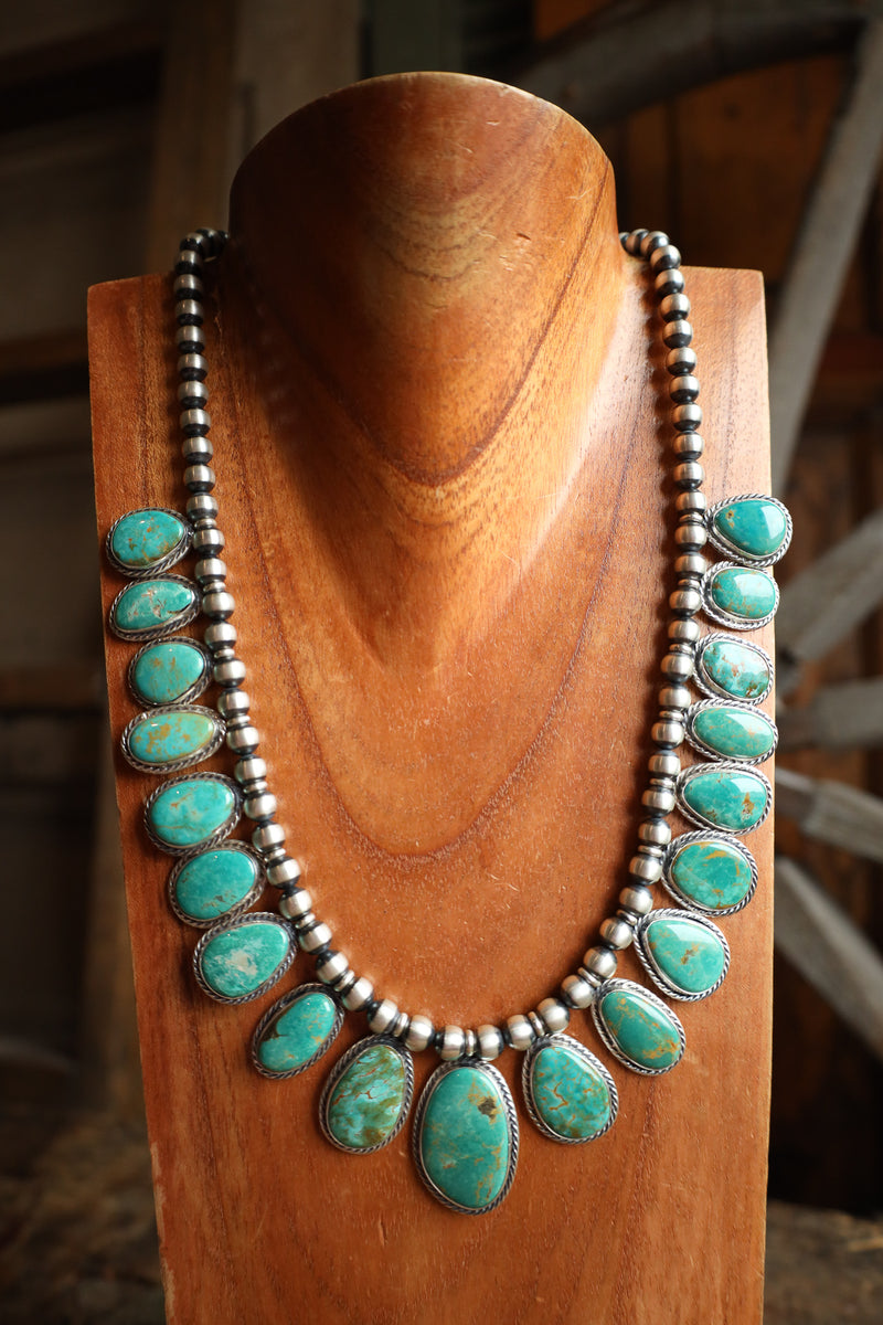 Turquoise Petals On Navajo Pearls Tyrone Necklace