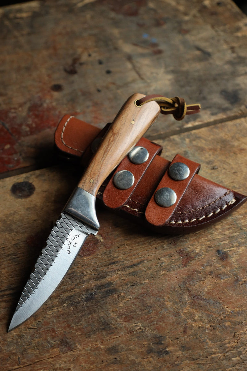 Niles City Knives Wood Mini Drop Point Knife