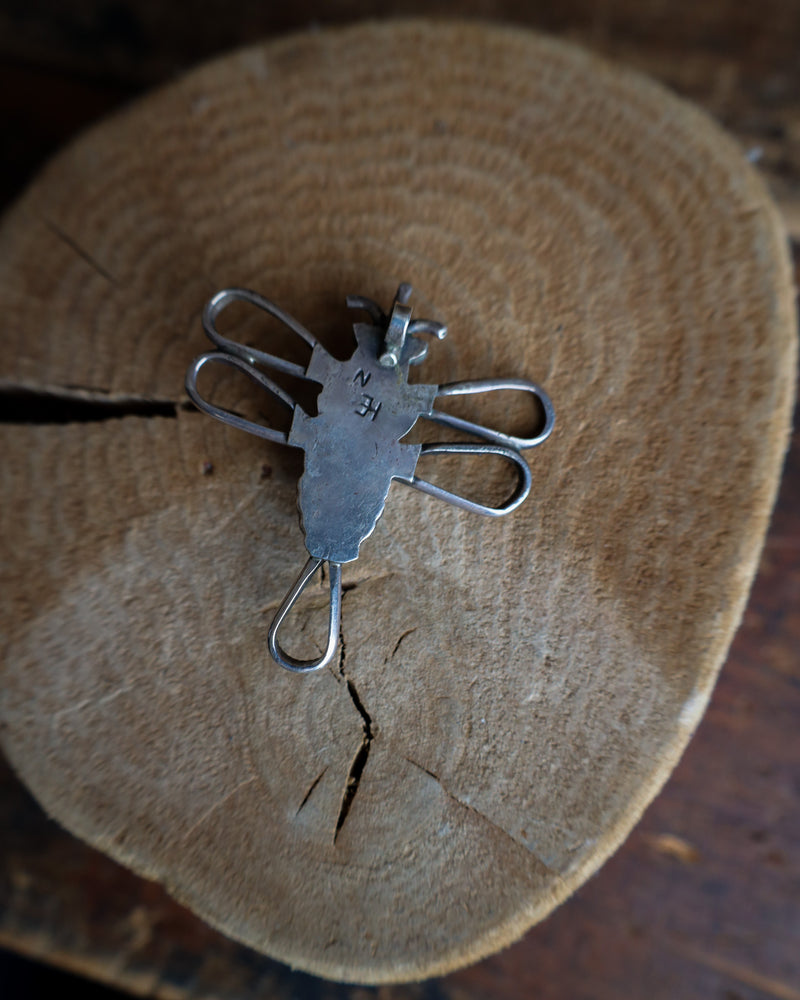 VINTAGE DRAGONFLY TURQUOISE AND CORAL PENDANT