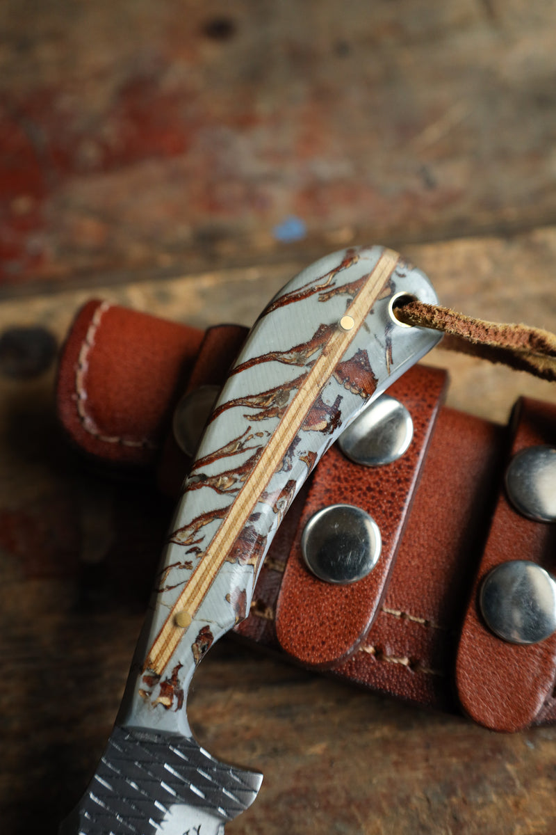 Niles City Knives Pinecone Grey and Gold Curve Knife