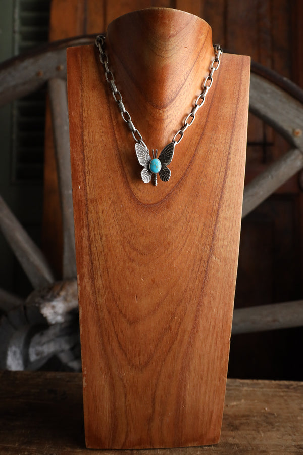 Love Tokens Butterfly With Turquoise Melody Chain Necklace