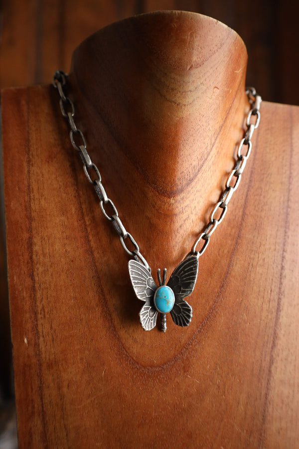 Love Tokens Butterfly With Turquoise Melody Chain Necklace
