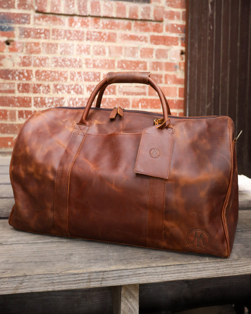 Maverick Exclusive Brown Leather Maverick Logo Duffle Bag