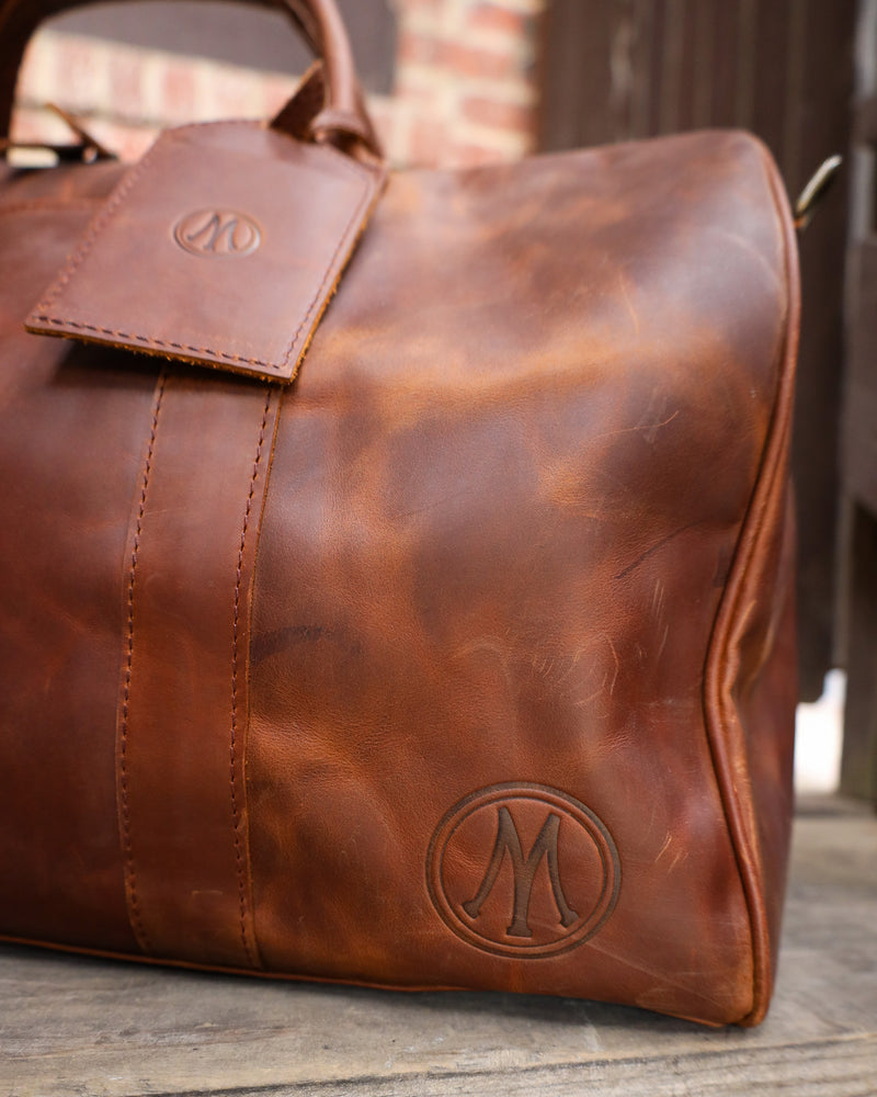 Maverick Exclusive Brown Leather Maverick Logo Duffle Bag