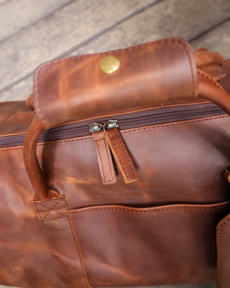 Maverick Exclusive Brown Leather Maverick Logo Duffle Bag