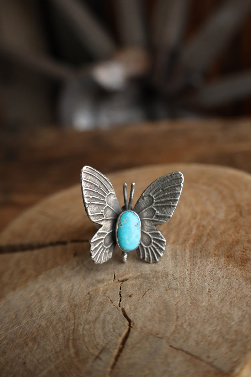 Love Tokens Butterfly With Turquoise Ring- Size 8.5