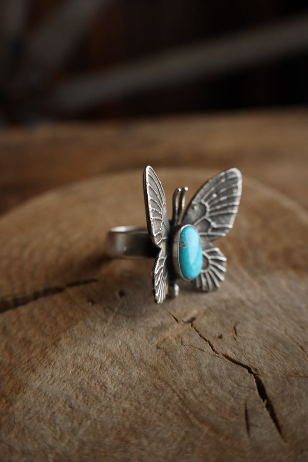 Love Tokens Butterfly With Turquoise Ring- Size 8.5
