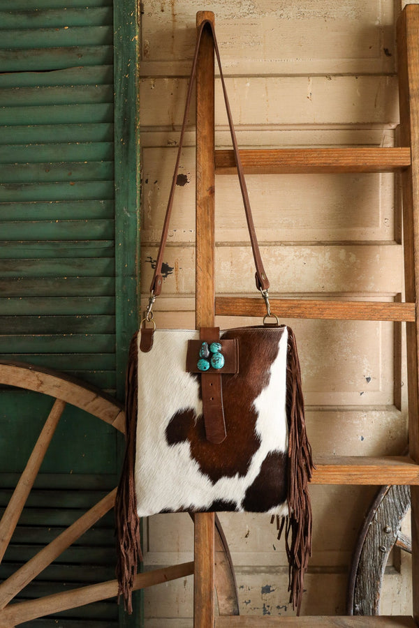 Two Bar West Hair On Hide Kansas With Turquoise Stone Handbag 
