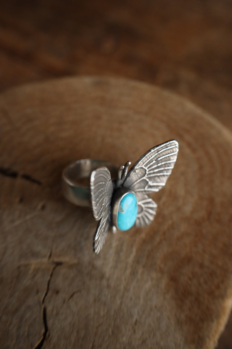 Love Tokens Butterfly With Turquoise Ring- Size 8.5