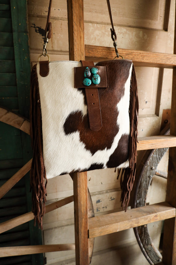 Two Bar West Hair On Hide Kansas With Turquoise Stone Handbag 