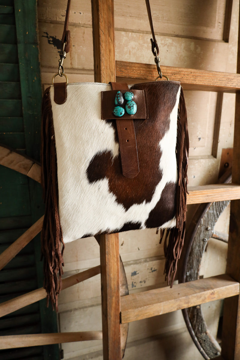 Two Bar West Hair On Hide Kansas With Turquoise Stone Handbag 