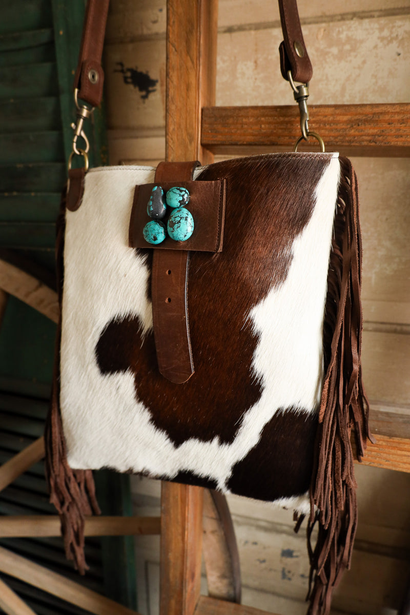 Two Bar West Hair On Hide Kansas With Turquoise Stone Handbag 