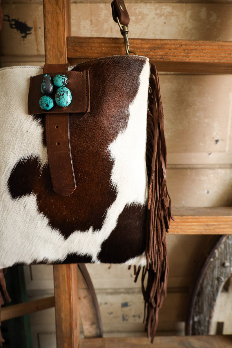 Two Bar West Hair On Hide Kansas With Turquoise Stone Handbag 