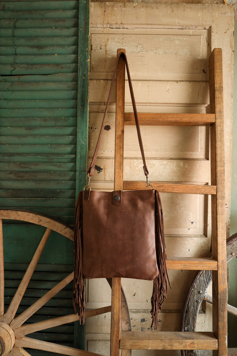 Two Bar West Brown With Hair On Hide Kansas Fringe Handbag 