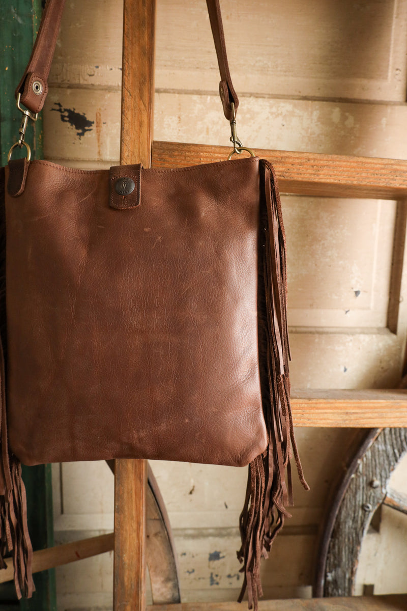 Two Bar West Brown With Hair On Hide Kansas Fringe Handbag 