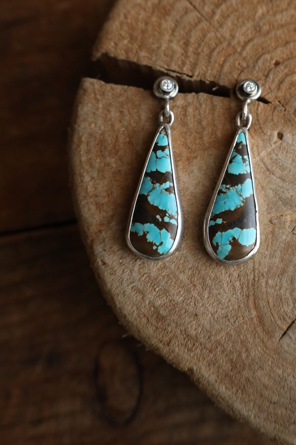 Love Tokens 35CT White Diamond Mountain Turquoise Teardrop Earring