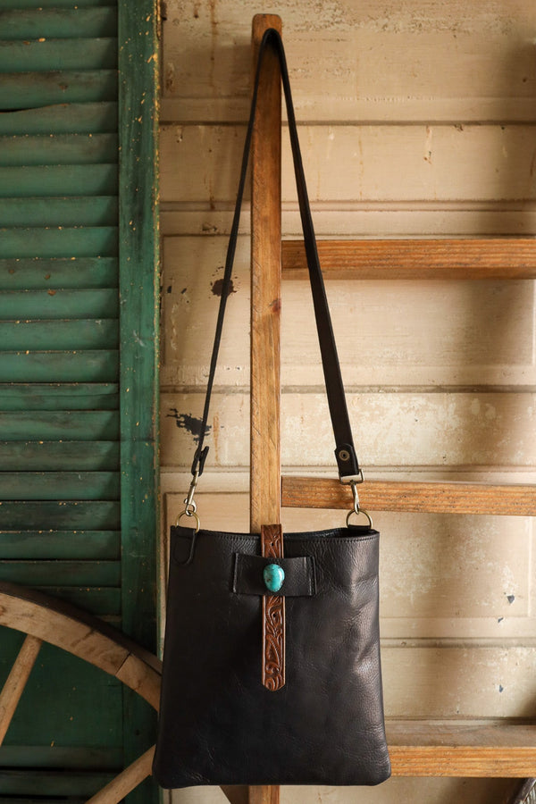 Two Bar West Black Small Kansas With Turquoise Stones Handbag 