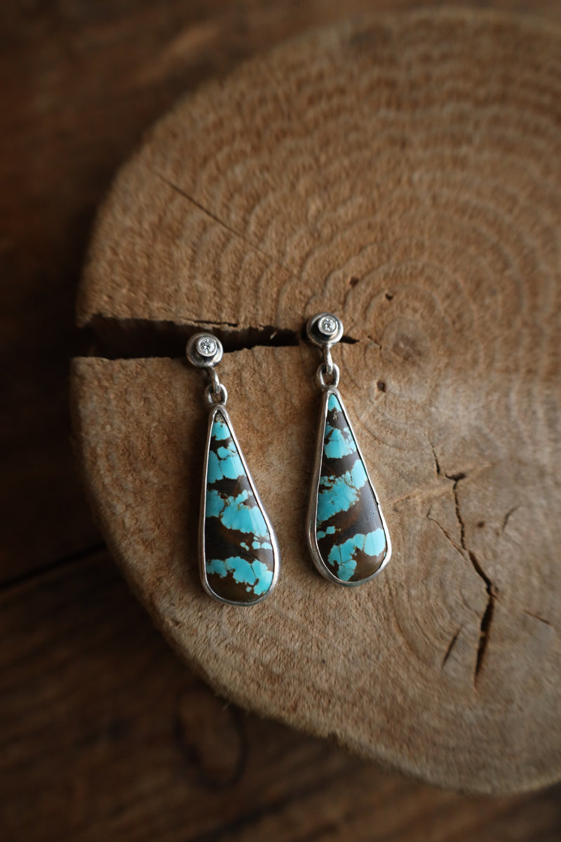 Love Tokens 35CT White Diamond Mountain Turquoise Teardrop Earring
